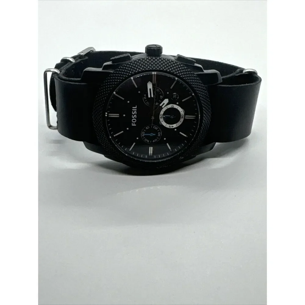 Fossil Machine FS4552 Men's Black Leather Analog Dial Quartz Wrist Watch JNA677